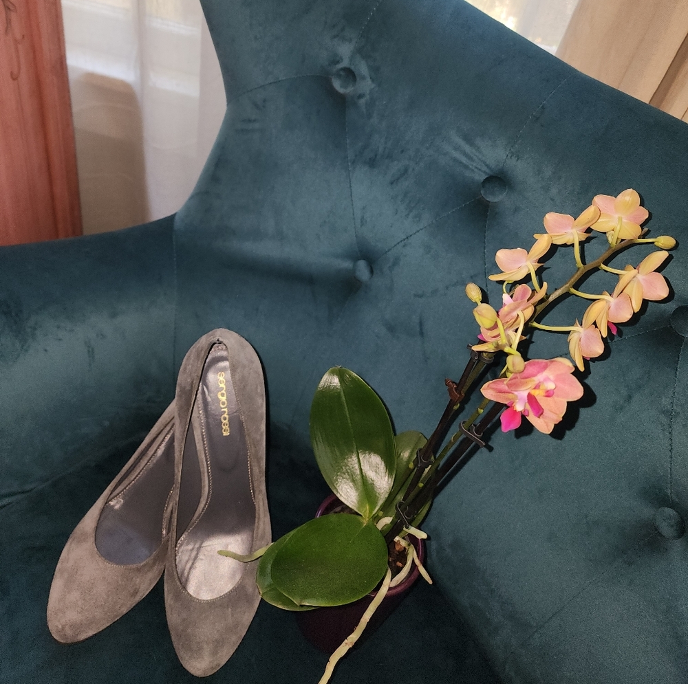 Grey suede Sergio Rossi heels size 40.
